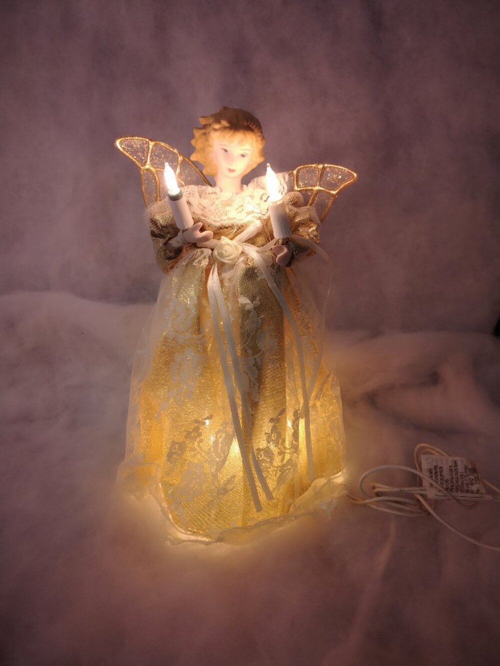 Kurts Adler Vintage Porcelain Face & Hands Tree Top Angel w/ Gold Gown & Wings
